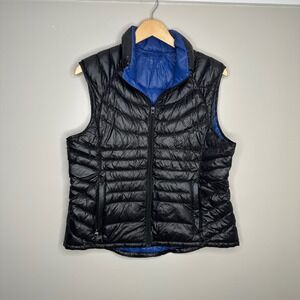 Bernardo Goose Down‎ Puffer Vest Womens Large Black Blue Lightweight Packable